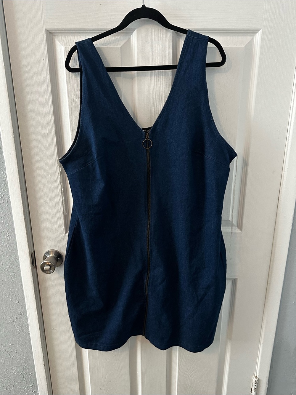 Derek Heart Denim-Style Zip Front Dress in Dark Blue - Size 3x